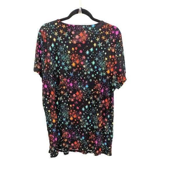New Torrid Womens 3X Top Super Soft Rib V Neck Lace Sleep Tee Rainbow Stars - Picture 3 of 6